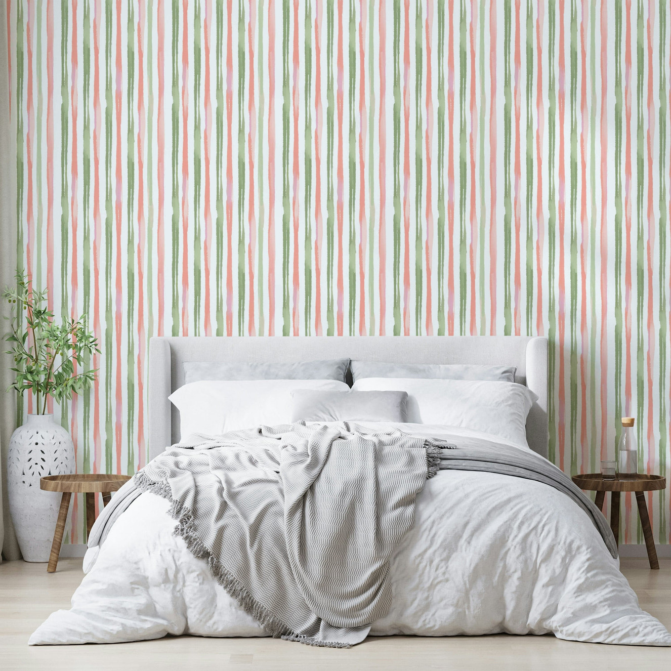 A beautiful watercolor stripe wallpaper mural for a modern home.

