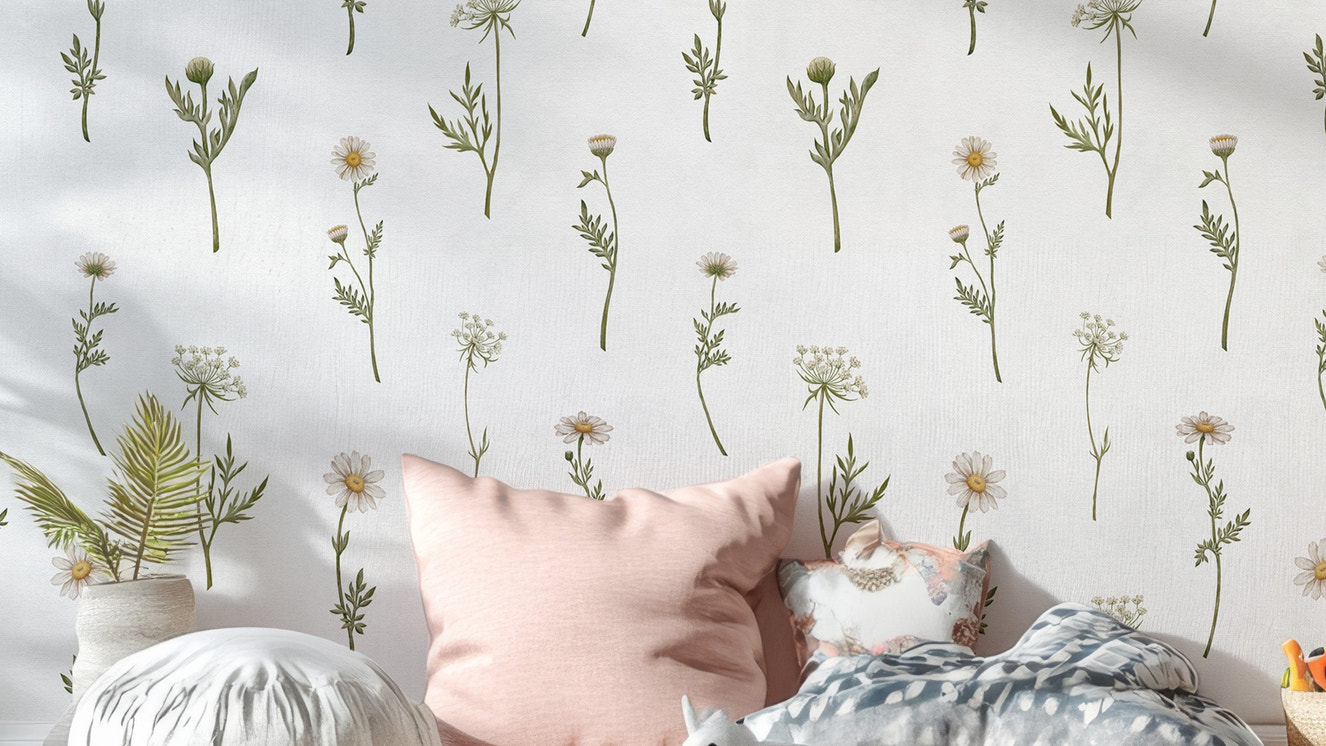 Soft White Wildflower Wallpaper