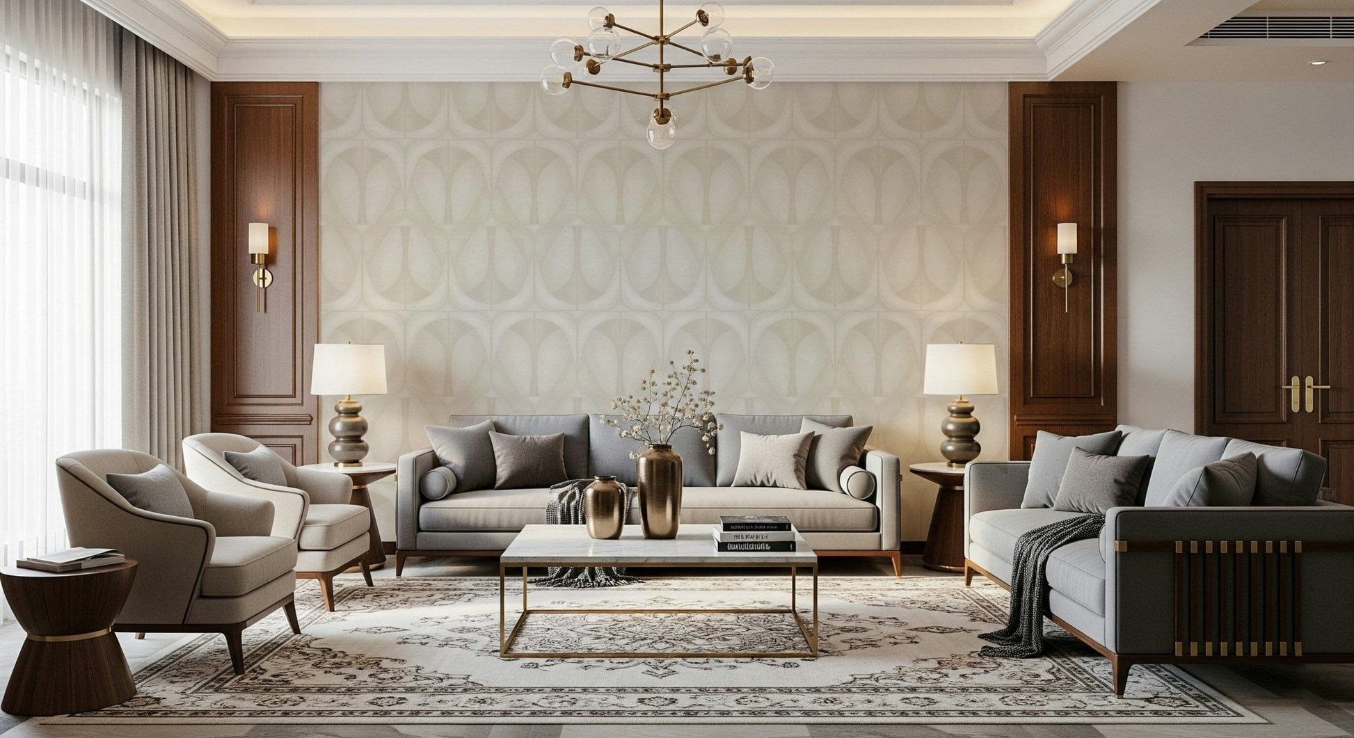 Neutral wallpaper mural Softy Dèco Geometries dancer chic style