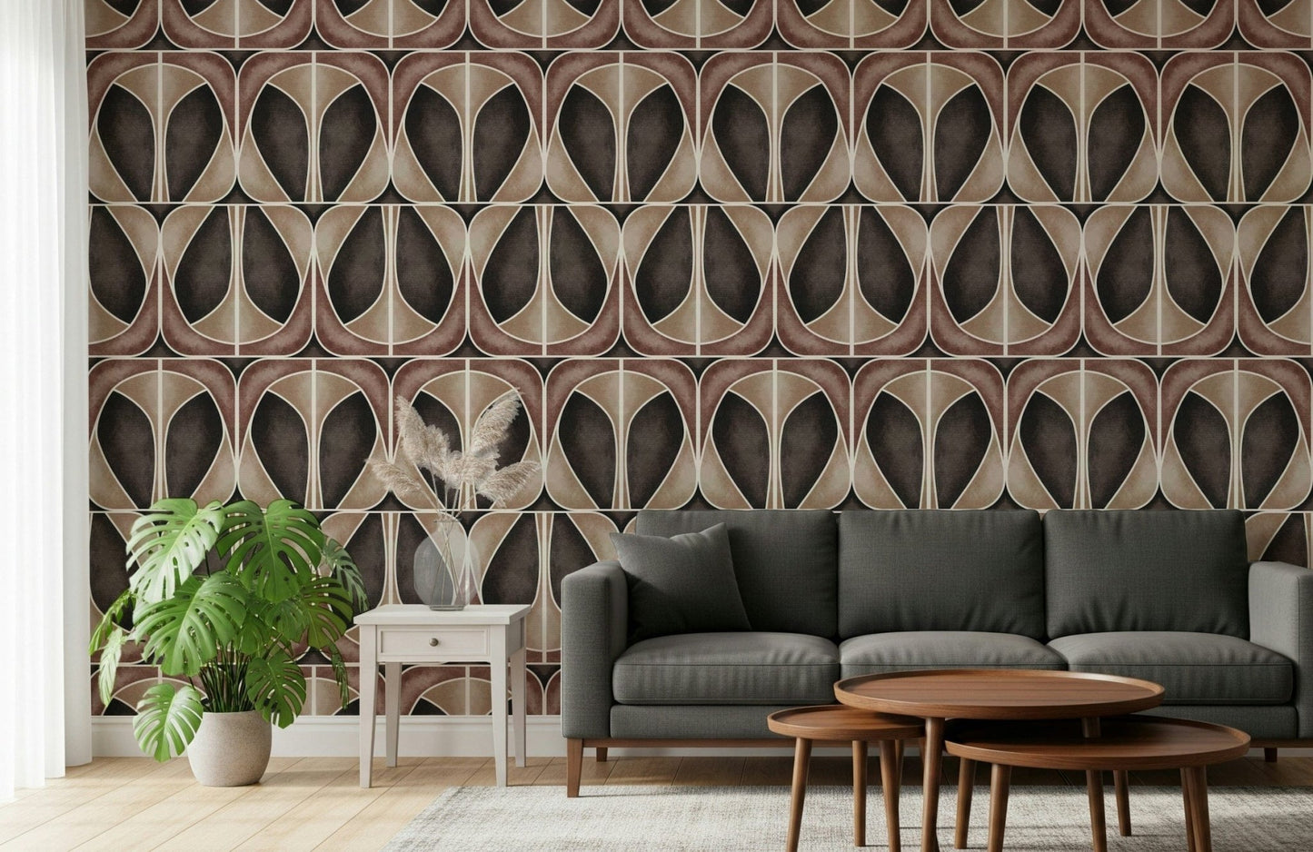 Dramatic Coffee peel and stick wallpaper showcasing fluid patterns.
