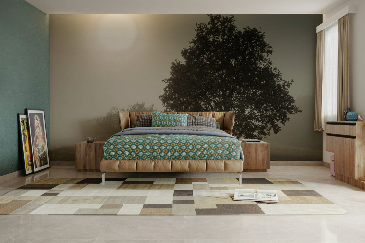 Beautiful solitary tree mural adding strength and serenity to rooms.

