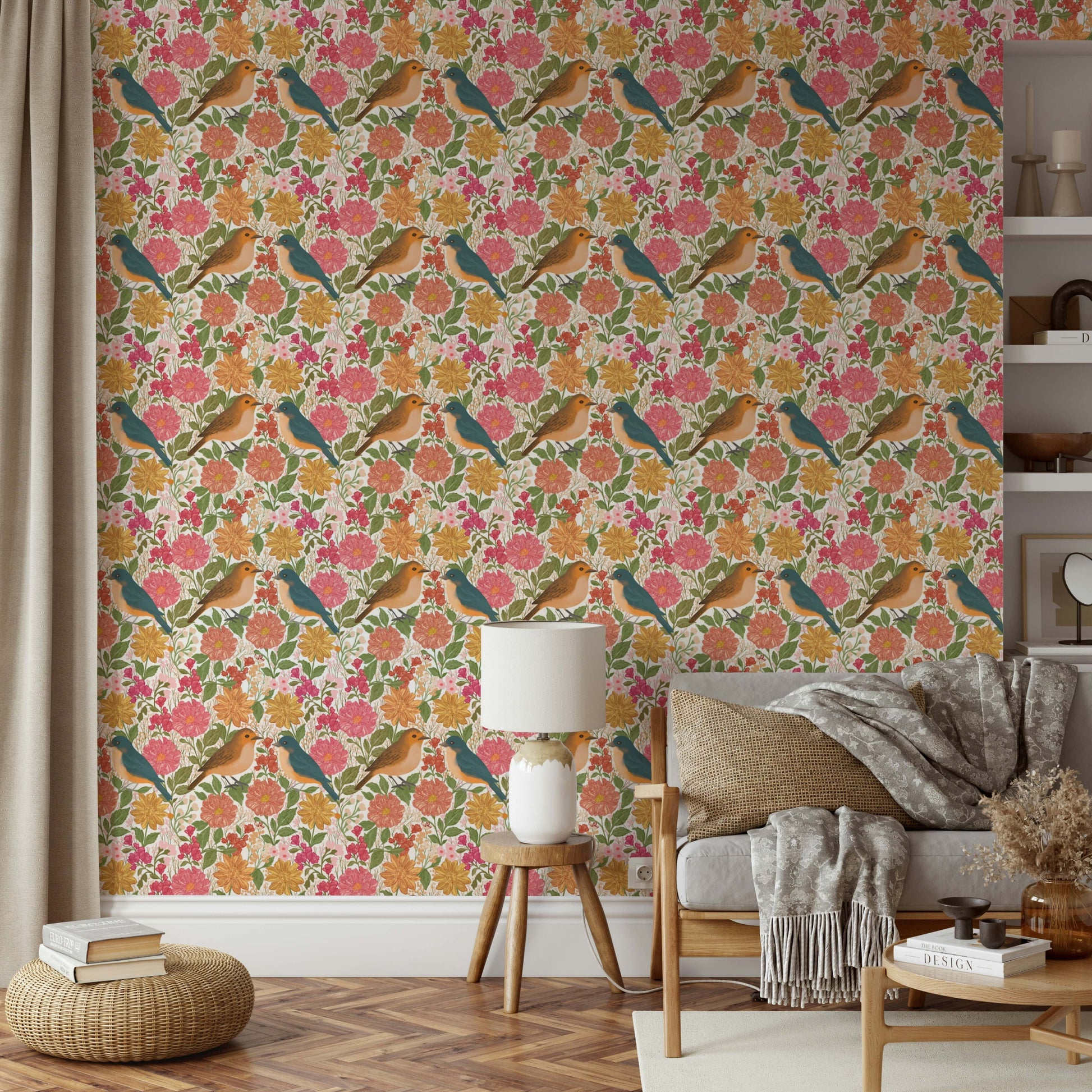 A calming garden design wallpaper mural that defines a space.

