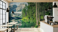 South Tyrol mountain wallpaper mural with lakeside forest and natural perspective