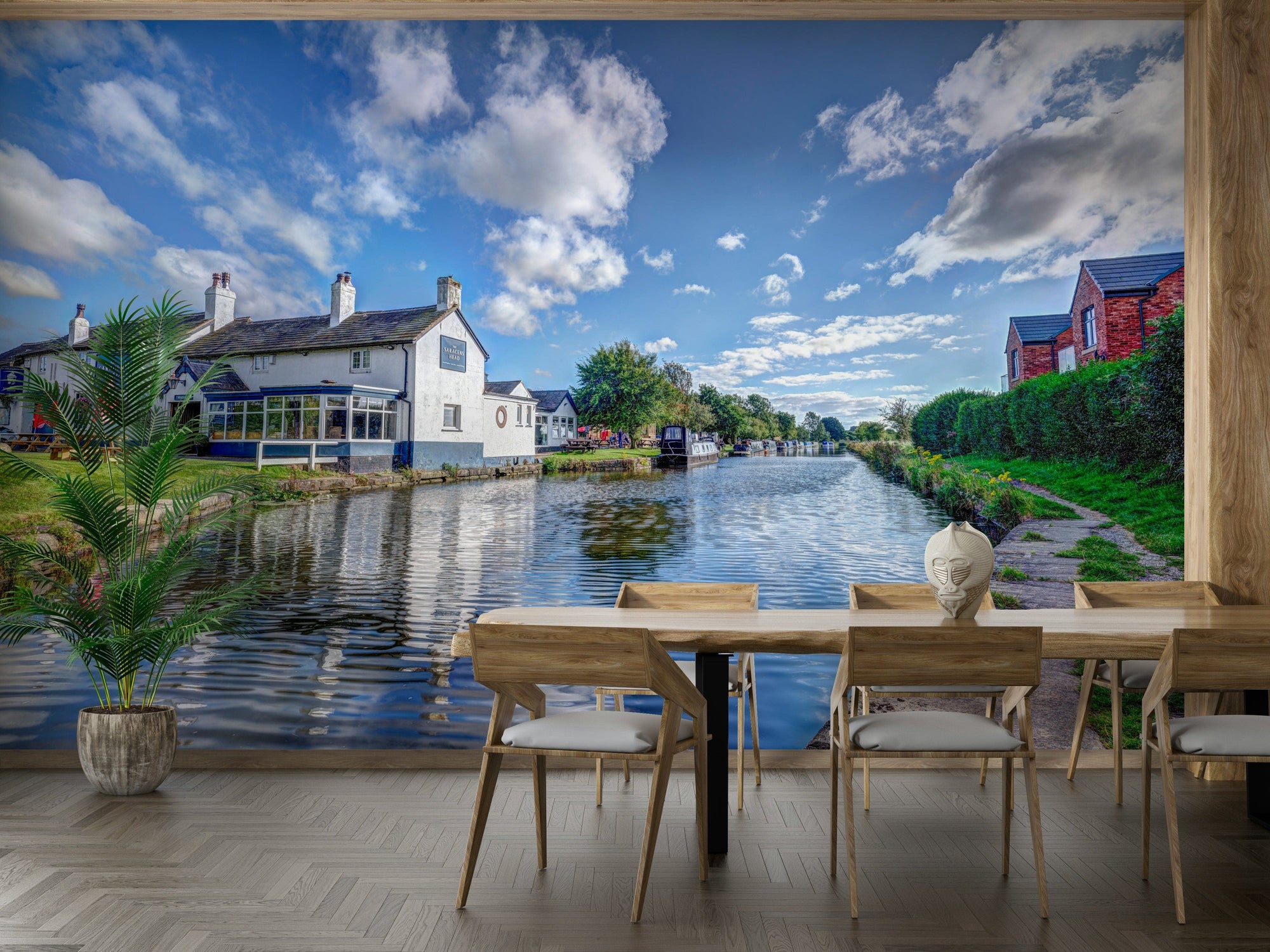 The peel and stick wallpaper showing realistic water textures.

