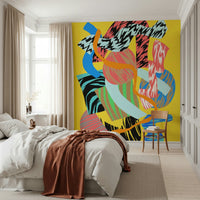 A calming abstract design wallpaper mural that defines a space.

