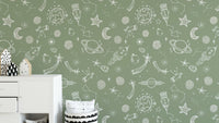 Space Voyage Green Kids Wallpaper for dreamy walls