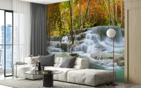 Natural Sparkling Waterfall Jungle Wallpaper Mural - Giffywalls
