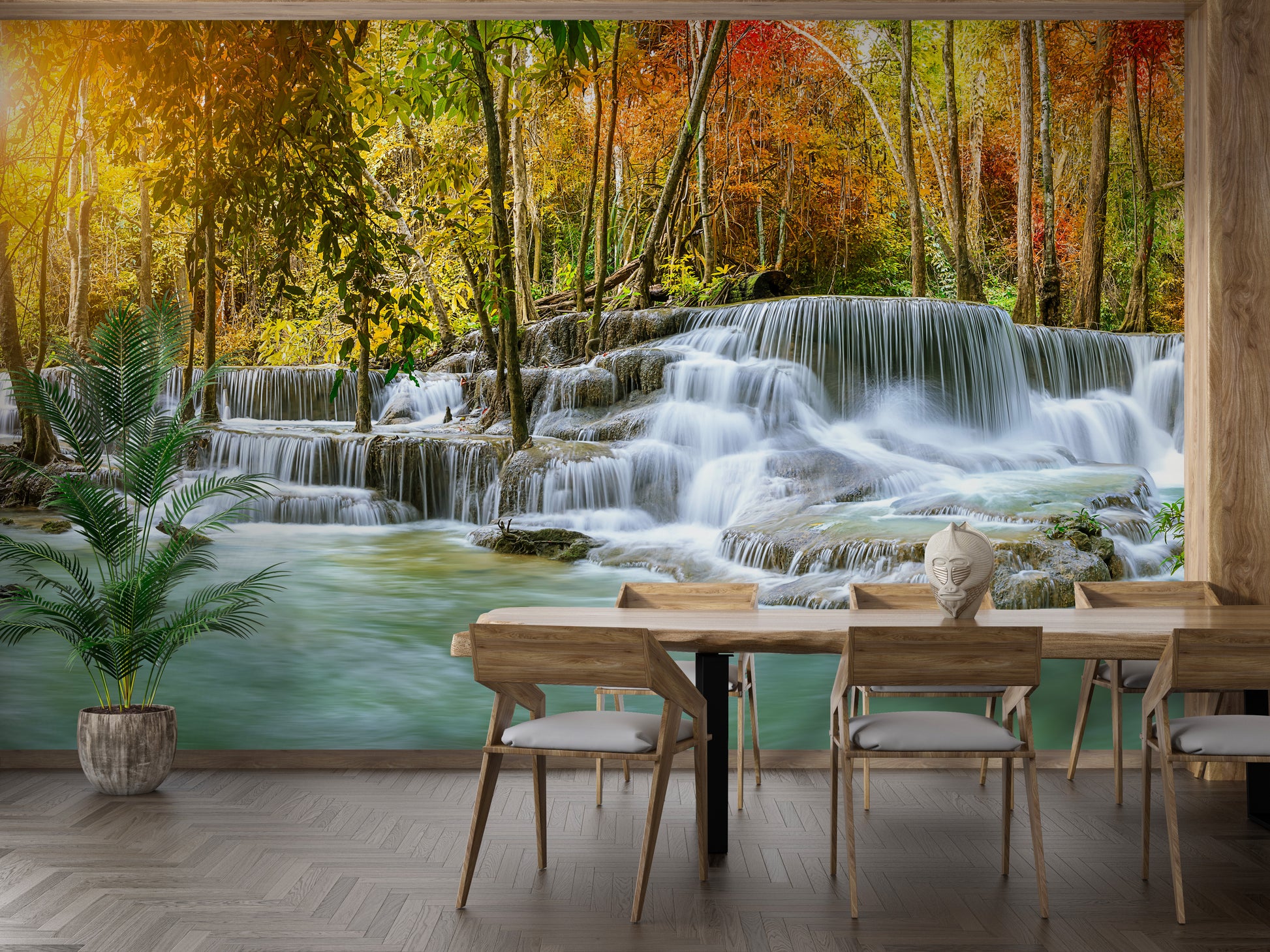 Sparkling waterfall in jungle wallpaper mural design