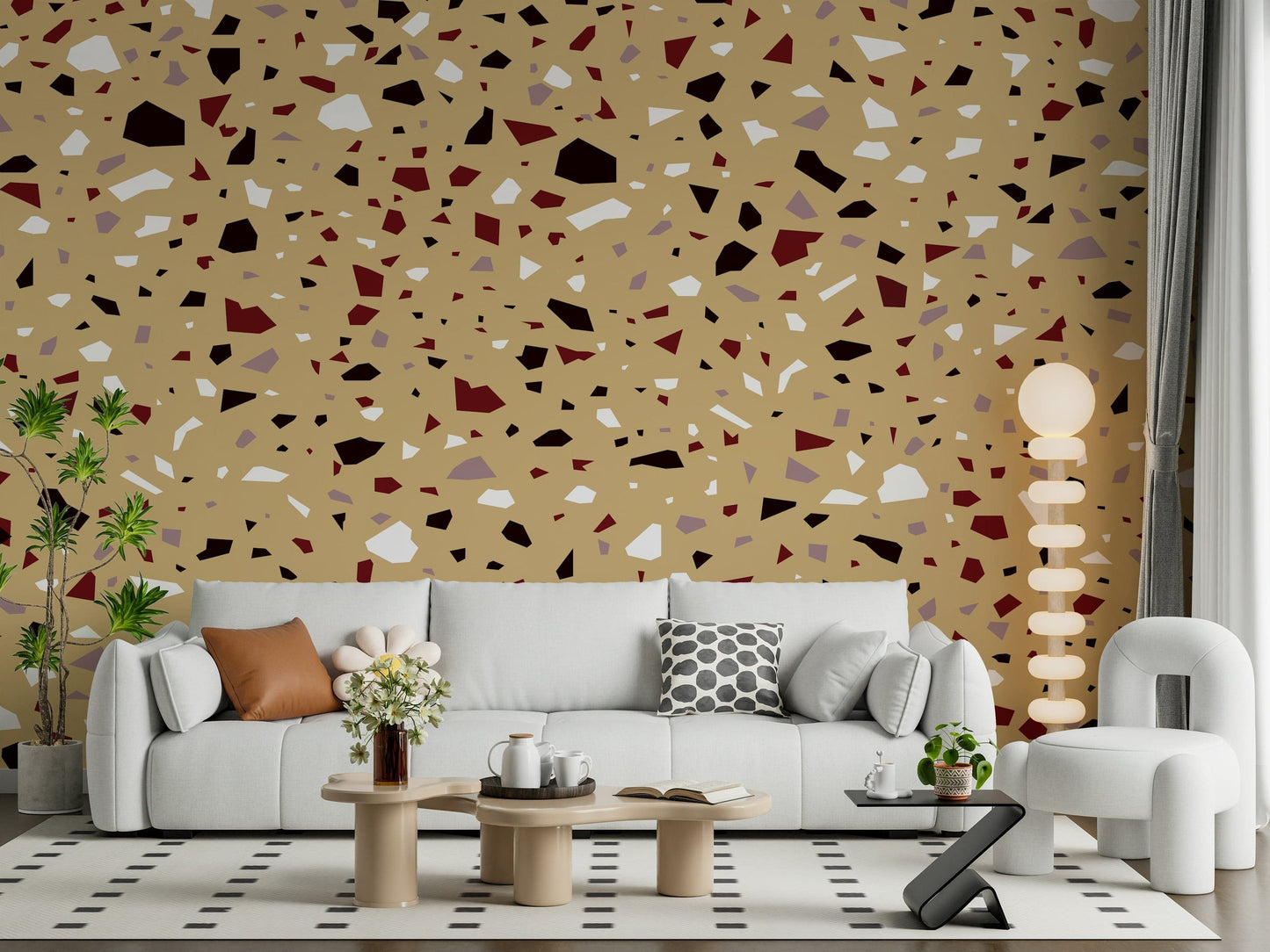 A contemplative speckled texture wallpaper mural for a feature wall.