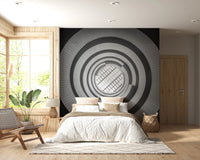 Sophisticated spiral wall mural in a monochrome design, ideal for modern bedrooms.