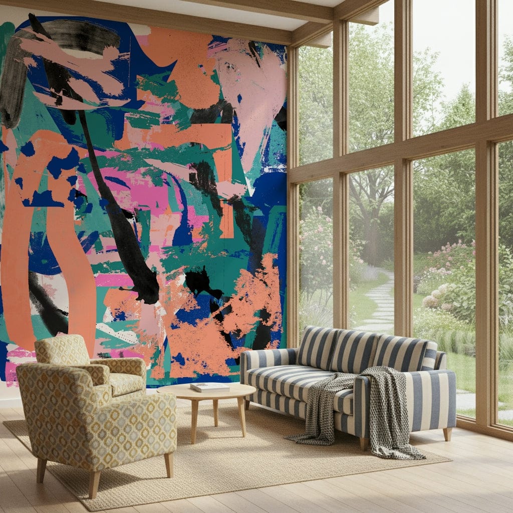 A contemplative brushstroke design wallpaper mural for a feature wall.

