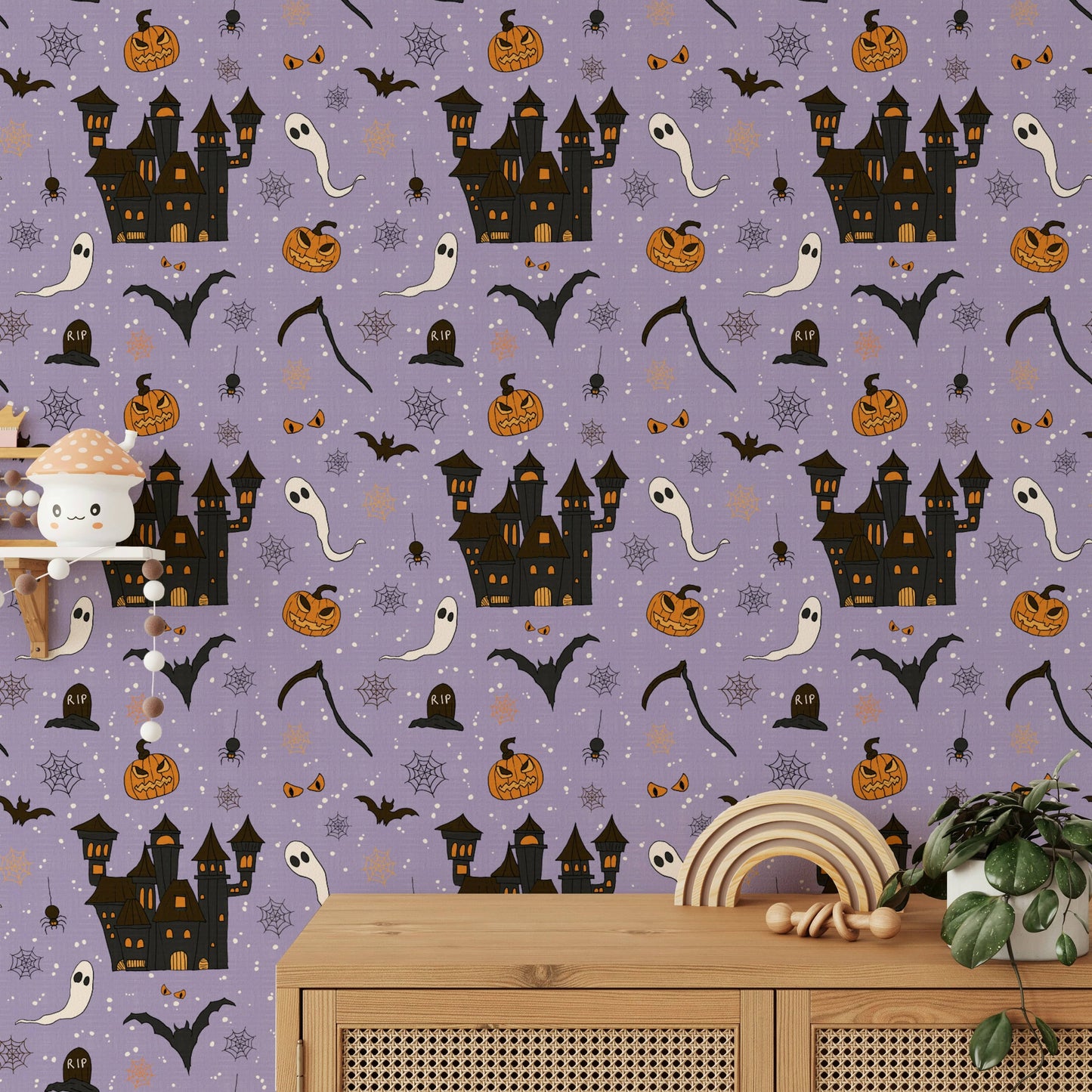 Phantom Castle Foggy Lavender spooky wallpaper.
