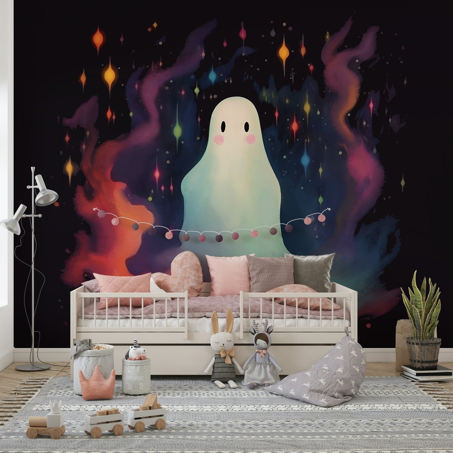 The ghosts are friendly and smiling.

