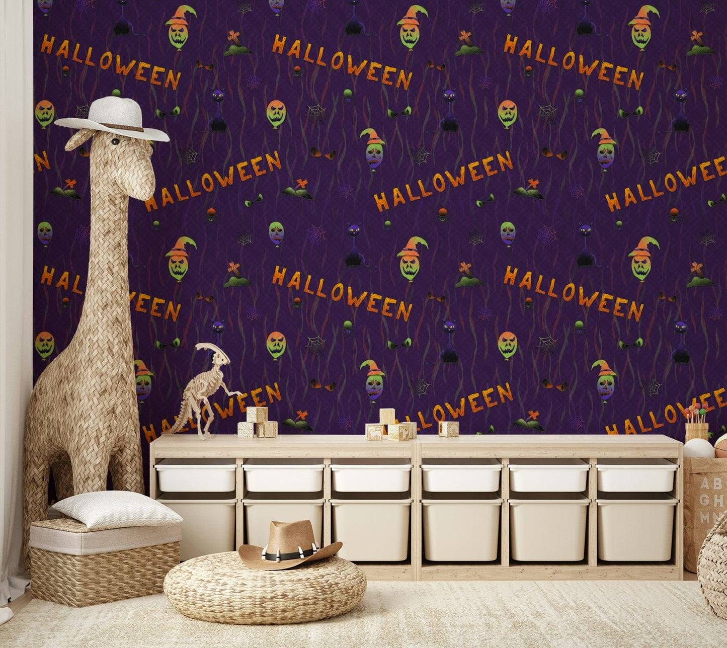 Scary Halloween Purple Wallpaper on wall

