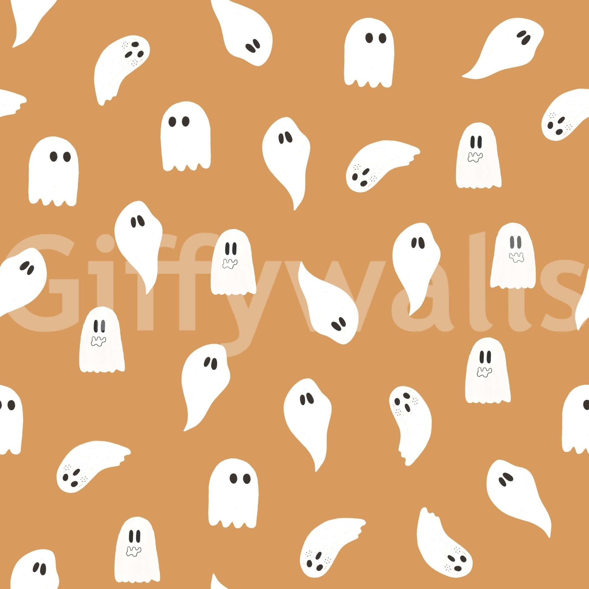 Repeating pattern of animated spooky specters for Halloween décor.