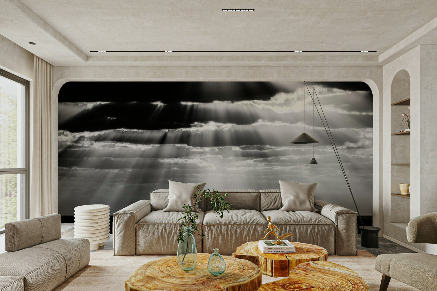 A calming minimalist dot wallpaper mural that defines a space.

