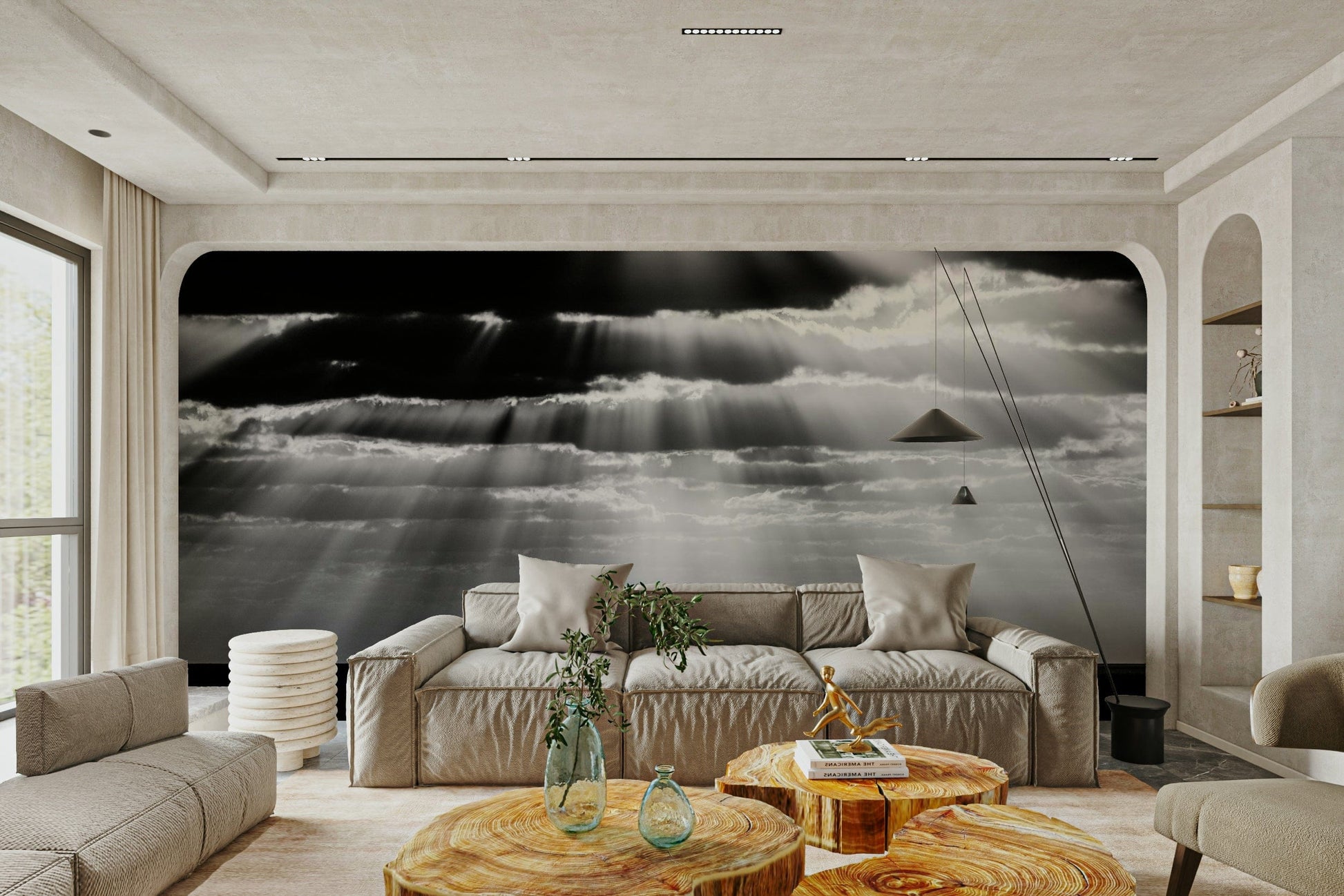 A calming minimalist dot wallpaper mural that defines a space.


