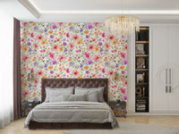 Nature-inspired mural with blooming dahlias and delicate swirling vines.

