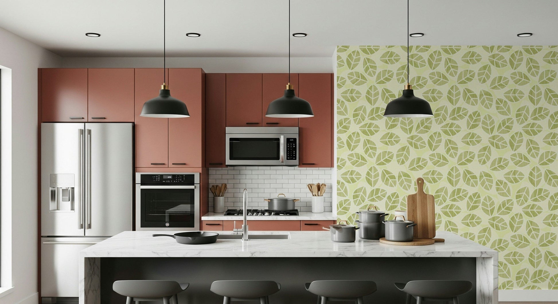 Bright Green Leaves Wallpaper Mural – Cheerful wallpaper featuring lively spring leaves in varying shades of green.