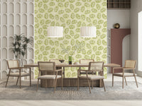 Leaves in Spring Green Wallpaper – Bright and airy wall design featuring scattered fresh green leaves.