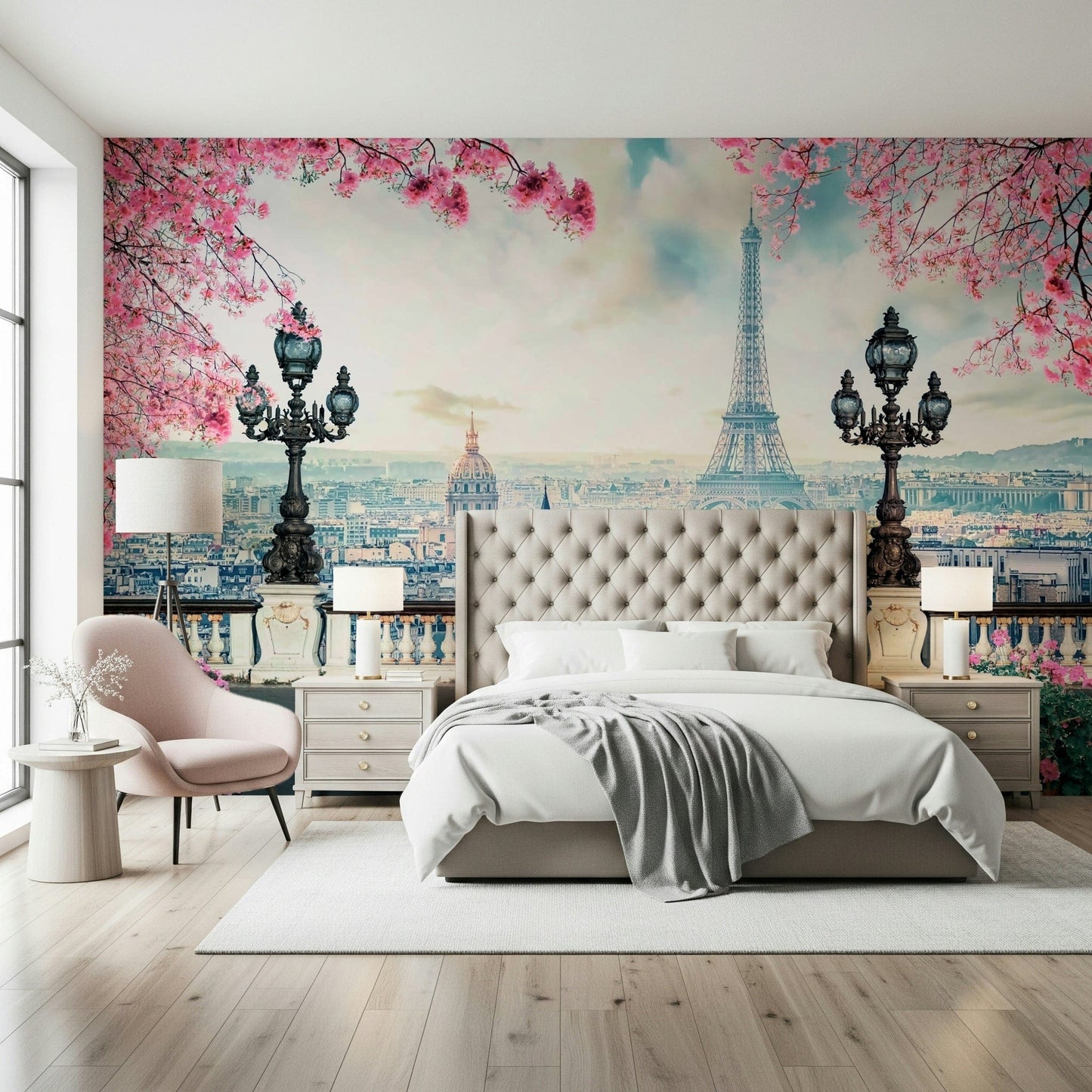 Spring in Paris wallpaper for walls showcasing Eiffel Tower.