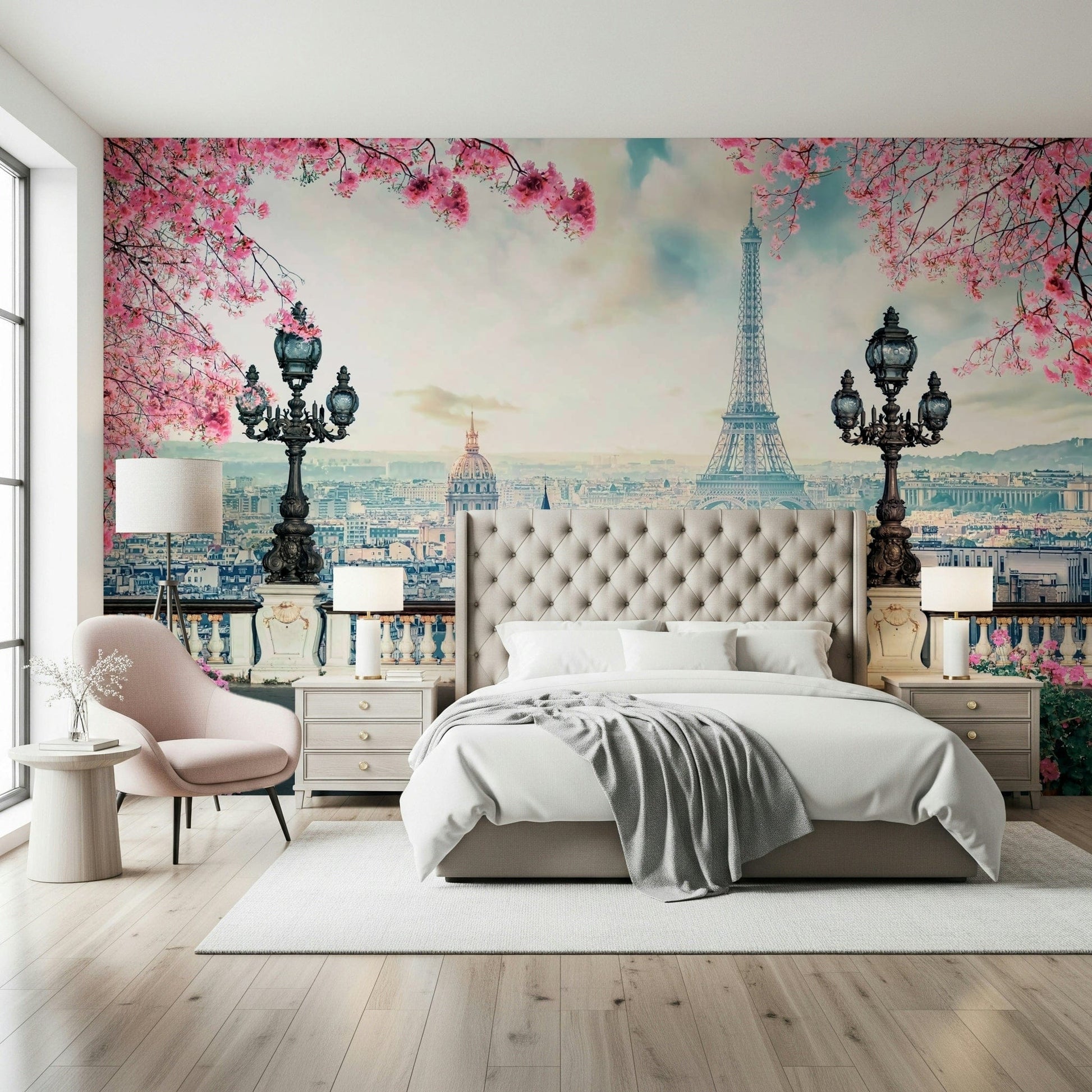 Spring in Paris wallpaper for walls showcasing Eiffel Tower.