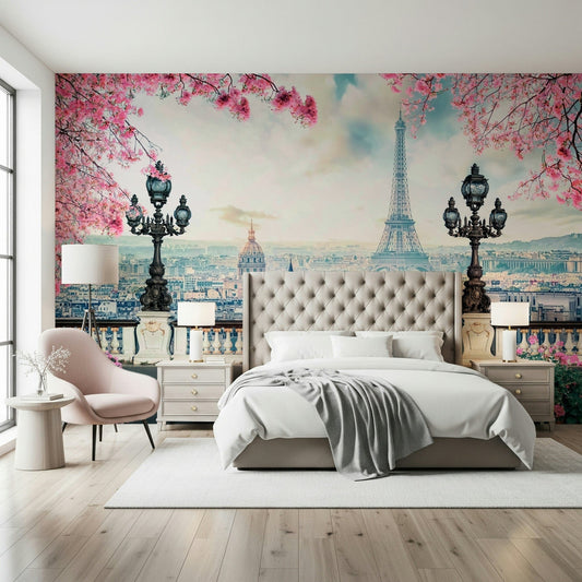 Spring in Paris wallpaper for walls showcasing Eiffel Tower.