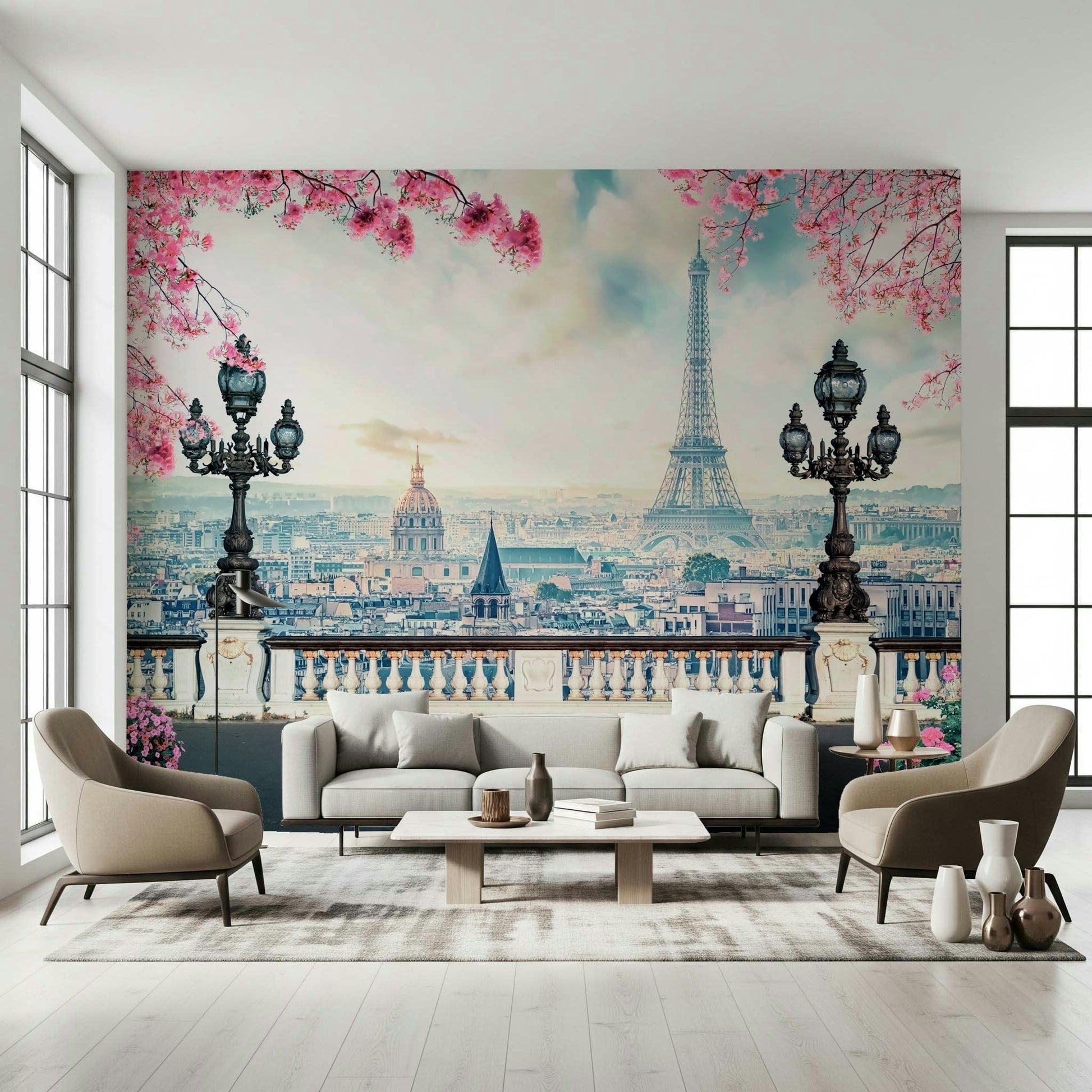 Scenic Spring in Paris wallpaper for walls balcony view.