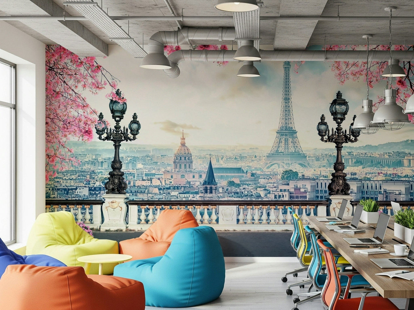 Parisian skyline peel and stick wallpaper Spring in Paris.