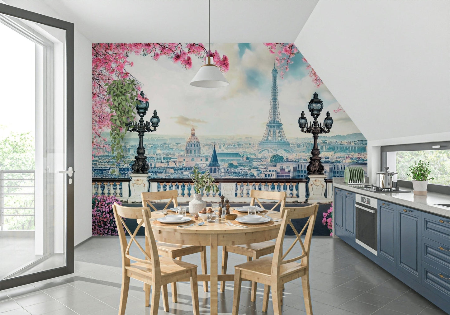 Vintage street lamps Spring in Paris wallpaper for walls.