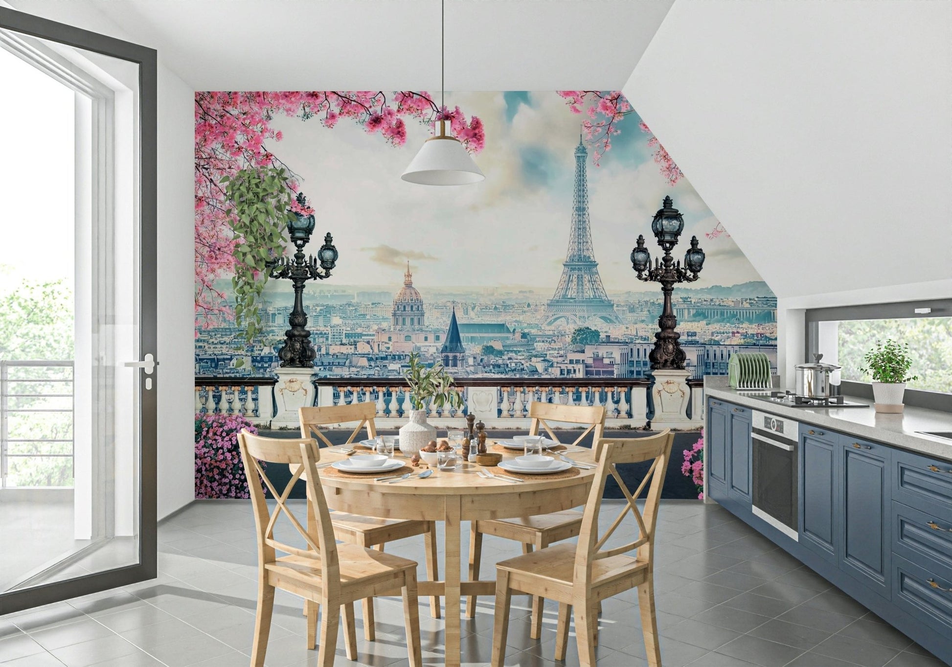 Vintage street lamps Spring in Paris wallpaper for walls.