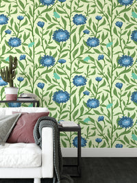 Nature-inspired trellis wallpaper in light blue for fresh, tranquil vibes.
