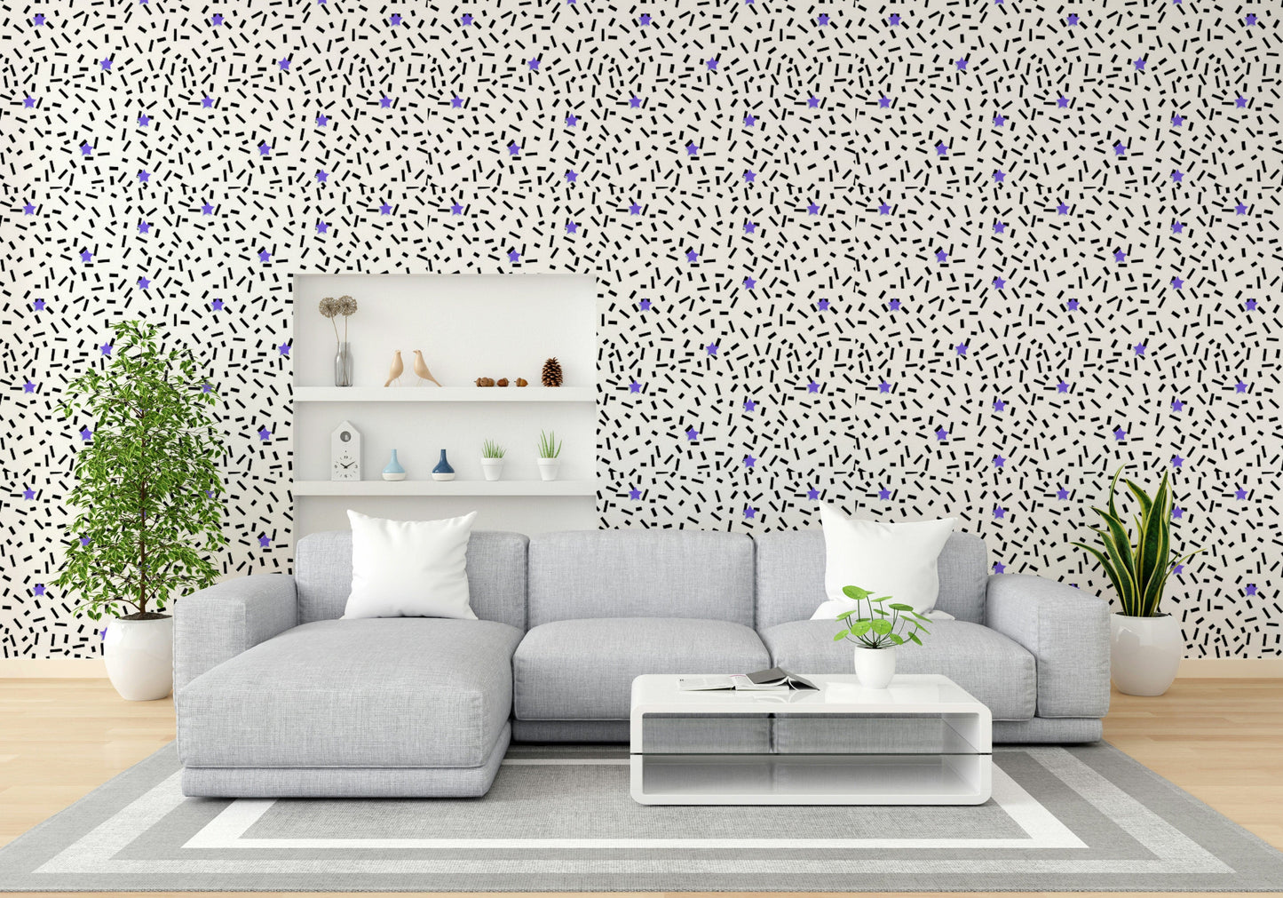 The design features a repeating pattern of soft, scattered star shapes.

