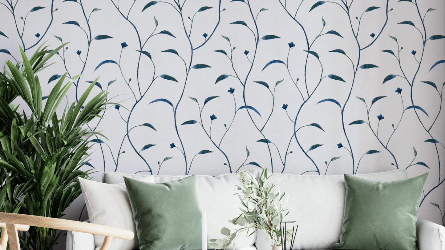 Indigo wallpaper with vine pattern for walls

