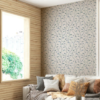 Deep indigo wallpaper with botanical design


