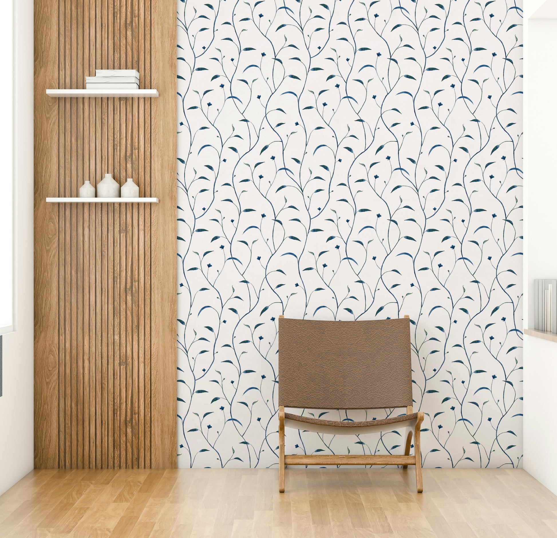 Mural wallpaper with green sprouting vines

