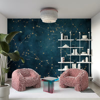 Mysterious star map mural with zodiac constellations for decor.

