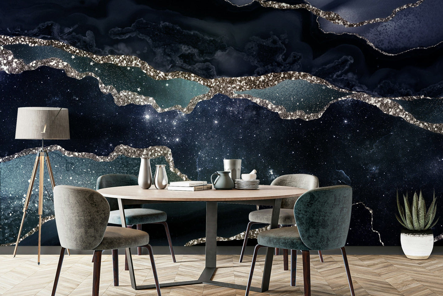 The mural has a modern, chic feel.

