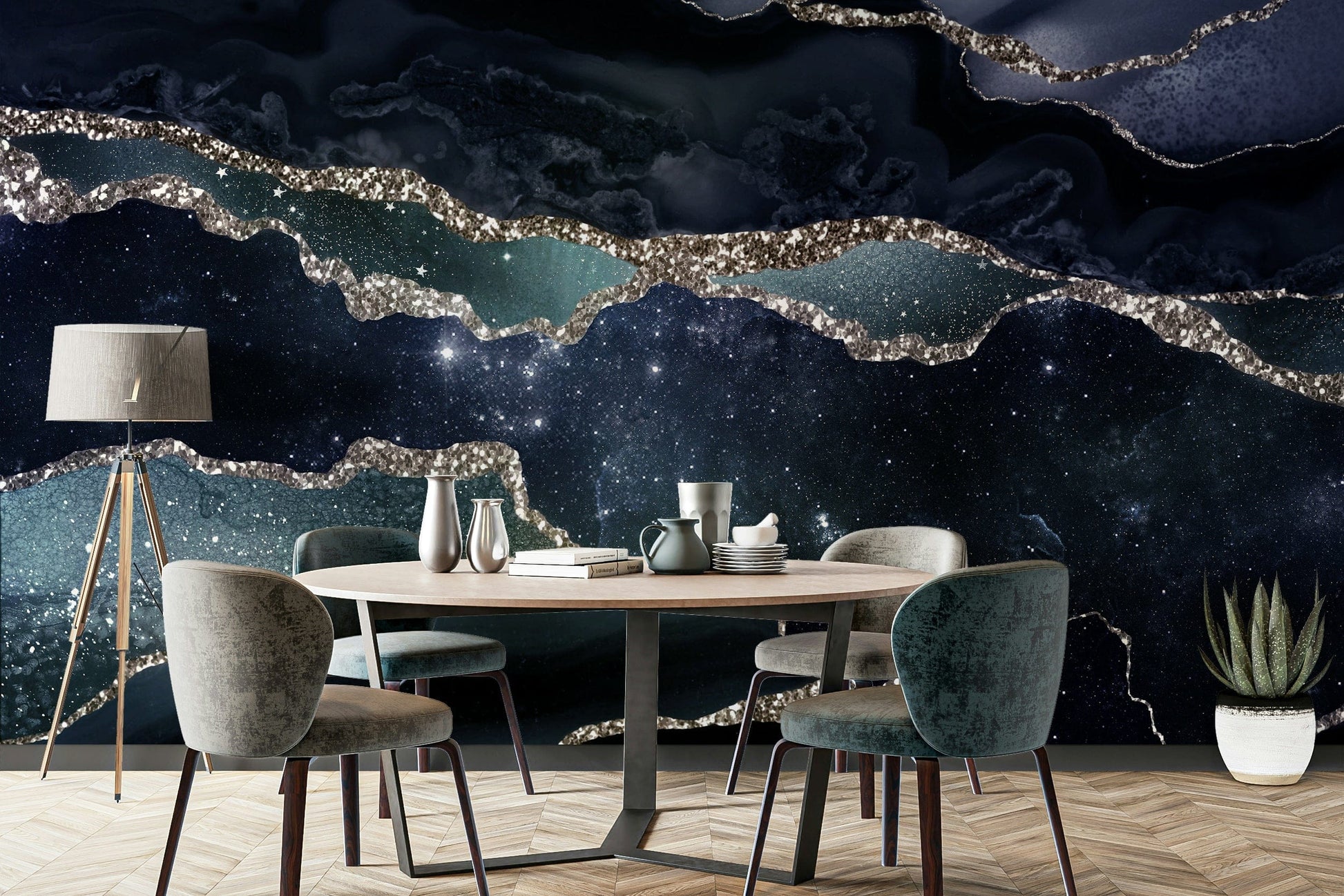 The mural has a modern, chic feel.

