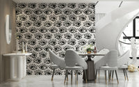Modern wallpaper with striking black-and-white eye patterns for contemporary spaces.