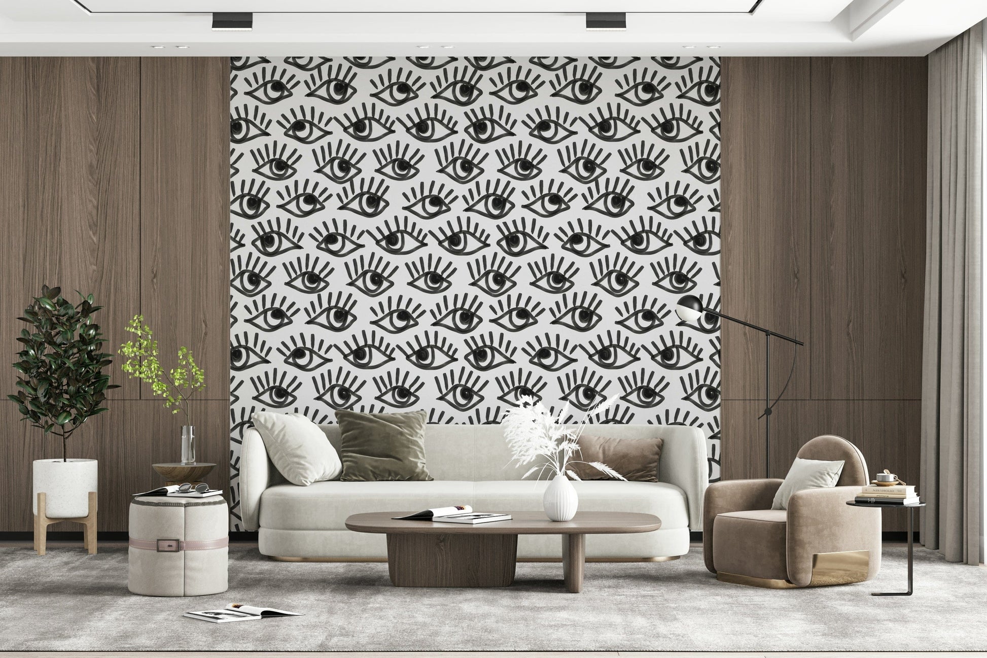 Monochrome Staring Eyes Wall Mural — edgy black-and-white eye design for modern interiors.