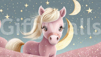 Calm night sky wallpaper mural with cute pony motif

