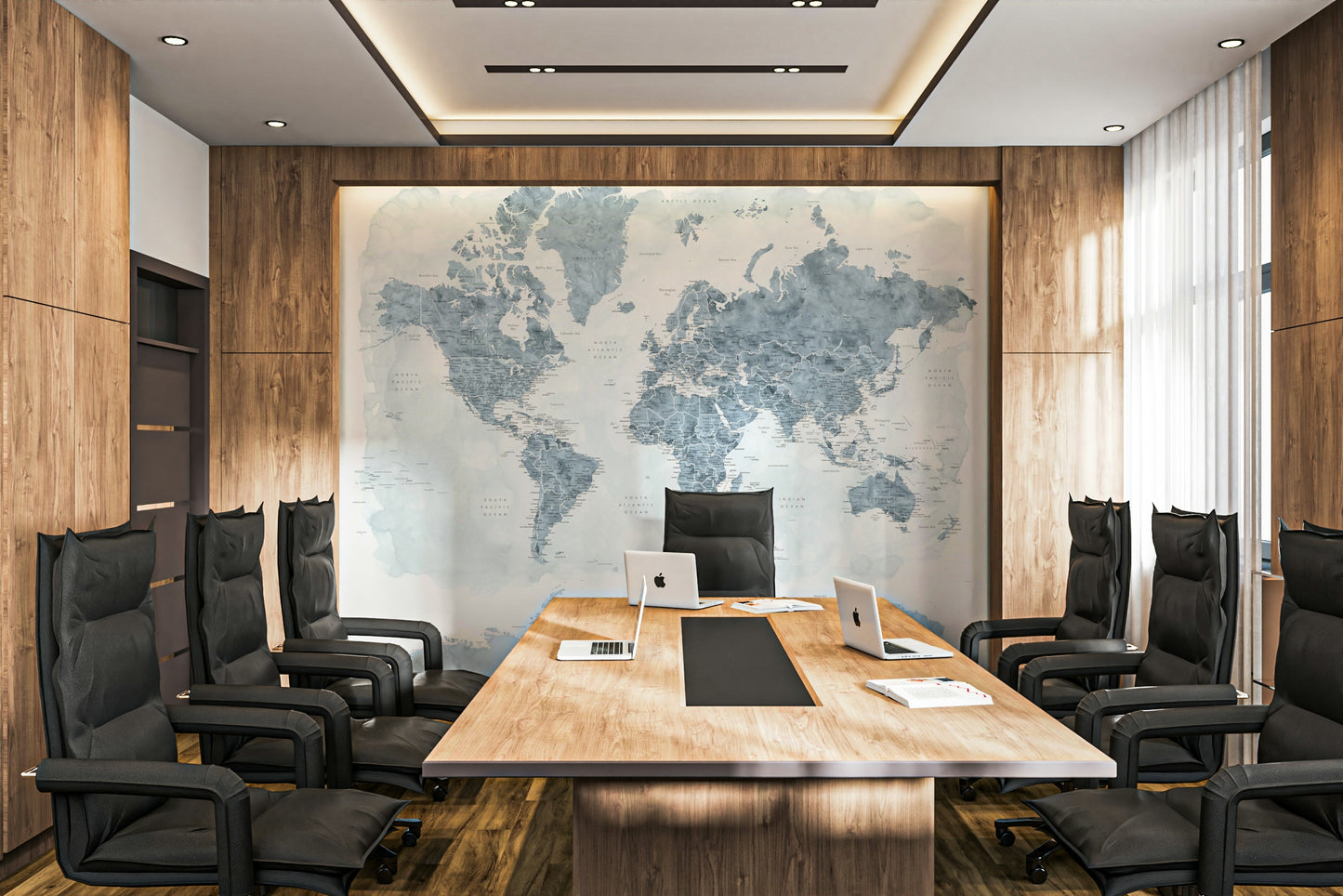 Steel Blue Watercolor World Map Wallpaper