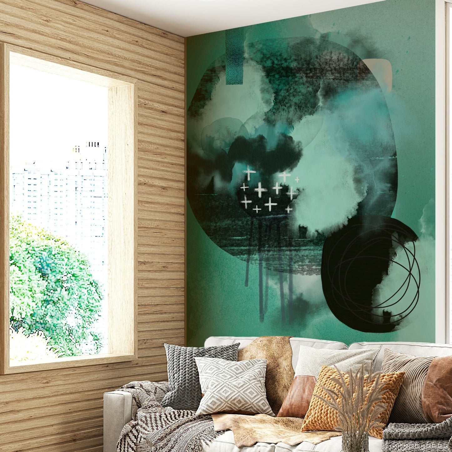 Soft beige and gray gradient mural wallpaper for relaxing spaces.

