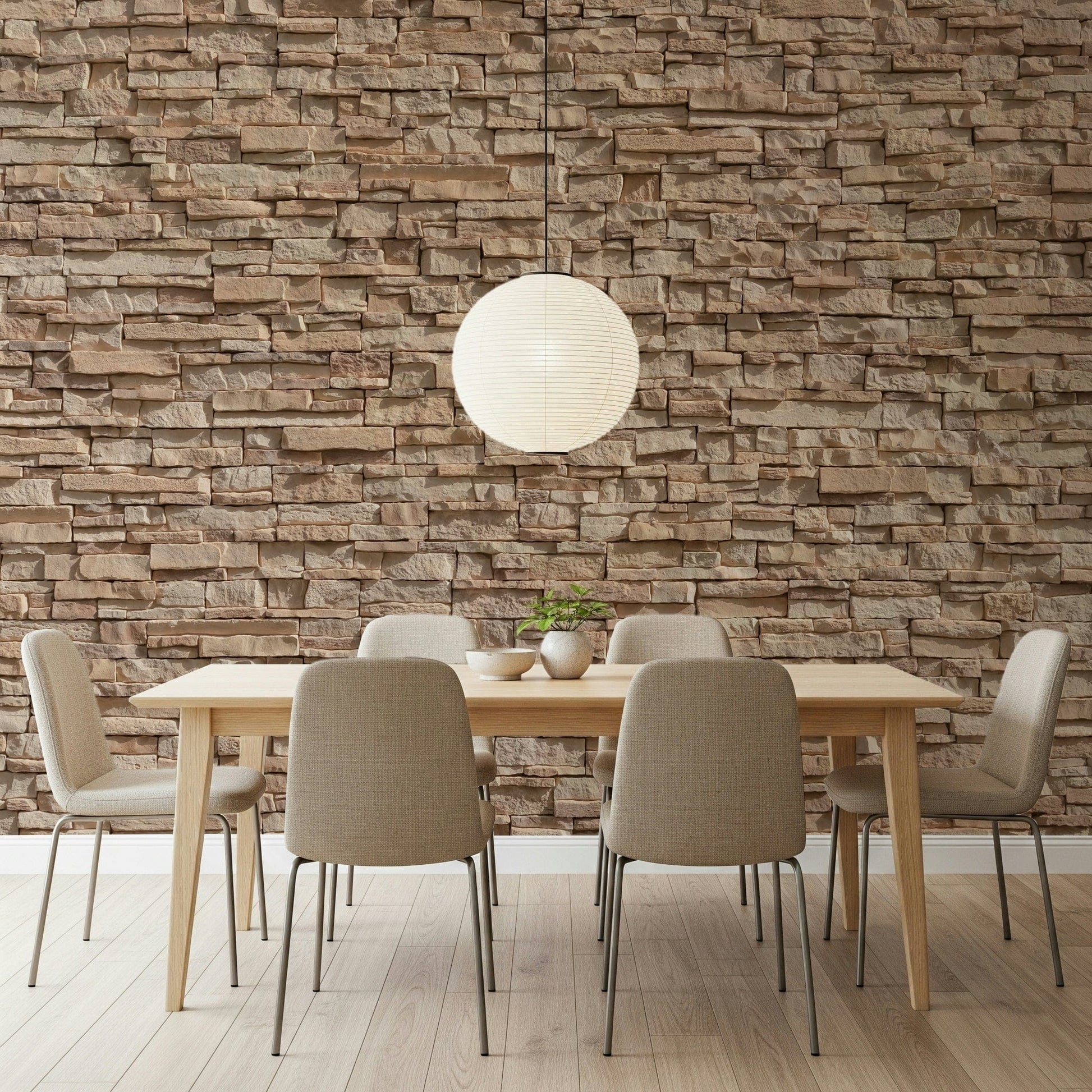Wall mural with natural stone cladding patterns for bold, sophisticated interior décor.