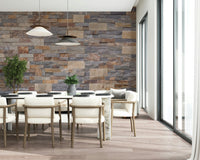 Contemporary mural featuring realistic stone cladding effects