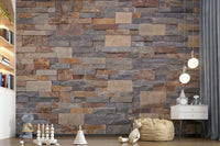 Artistic wall mural of stone cladding in neutral earthy tones