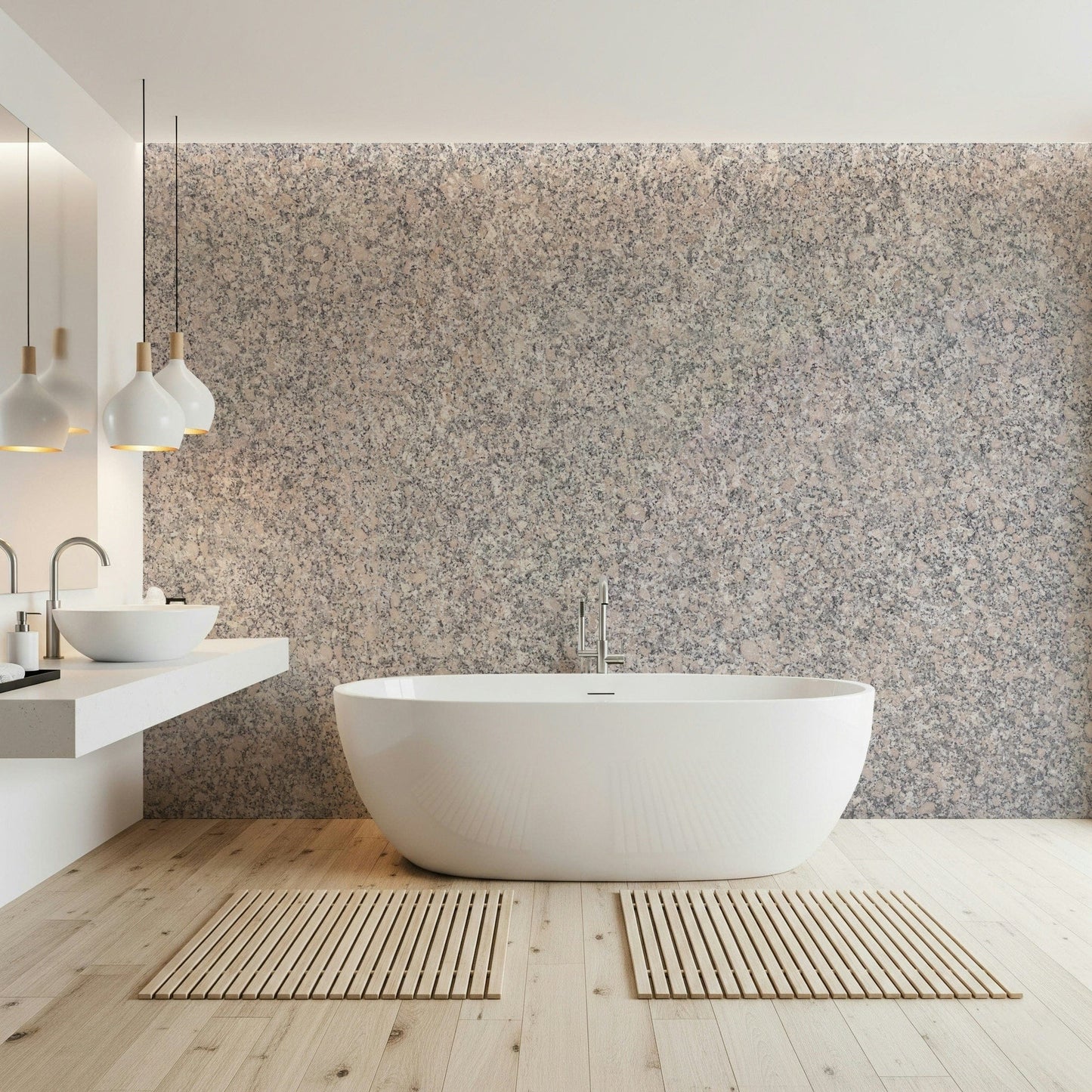 Nature-inspired mural of smooth stone arrangements creating a serene look