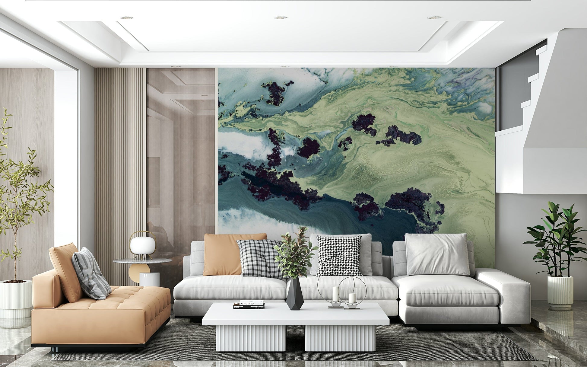 A graceful subtle pattern wall mural in cool, neutral tones.