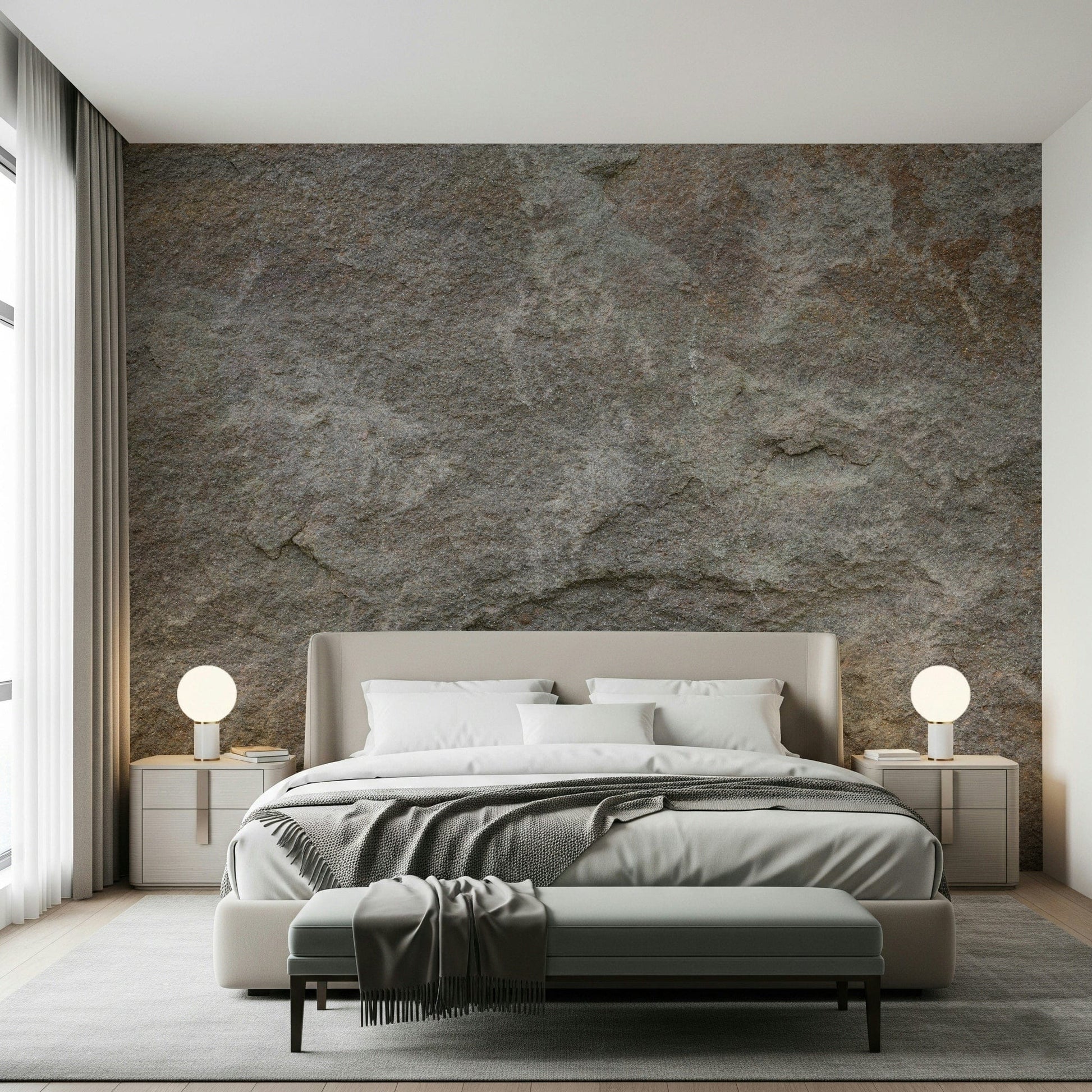 Wall mural featuring layered stone textures in soft earthy tones for peaceful, nature-inspired interiors.